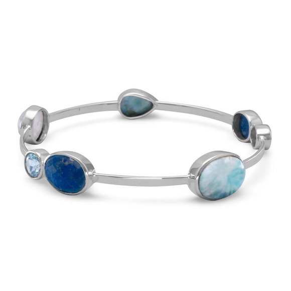 .925 Sterling Silver Stackable Multi-stone Bangle - Picture 1 of 3